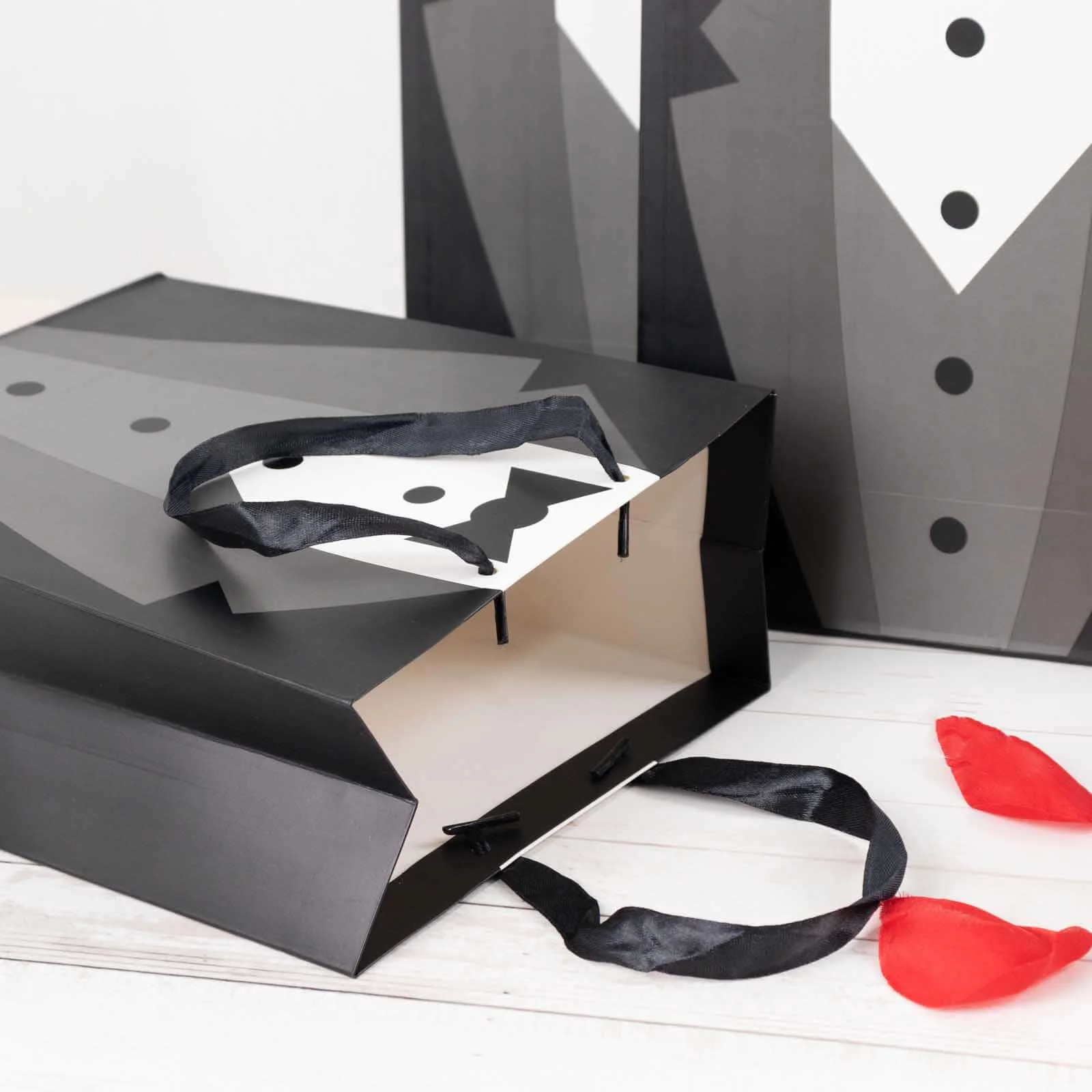 12 Pack White Black Tuxedo Paper Gift Tote Bags With Satin Handles, Wedding Party Favor Reusable Goodie Bags - 8"x9" - Image 9