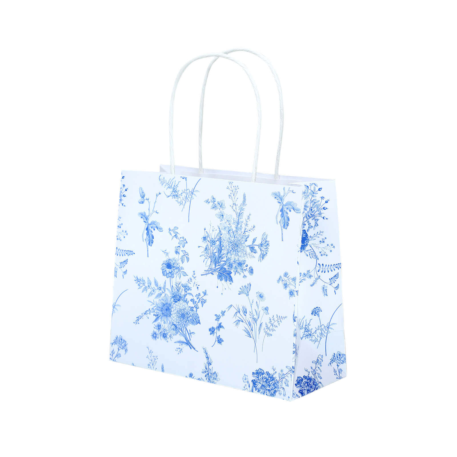 12 Pack White Blue French Toile Paper Gift Bags With Handles, Party Favor Goodie Bags - 6"x7" - Image 8