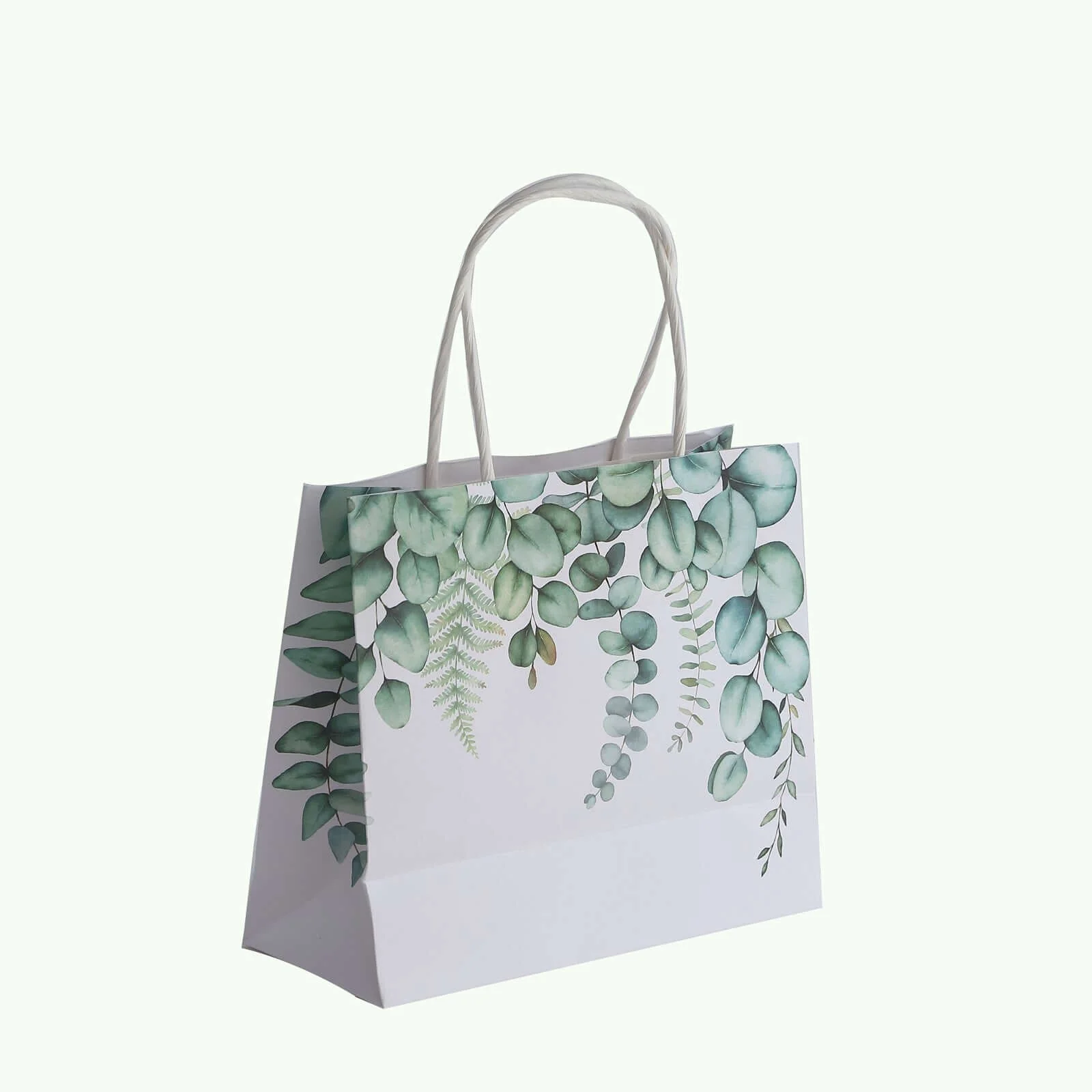 12 Pack White Green Eucalyptus Leaves Paper Gift Bags With Handles, Party Favor Goodie Bags - 6"x7" - Image 7
