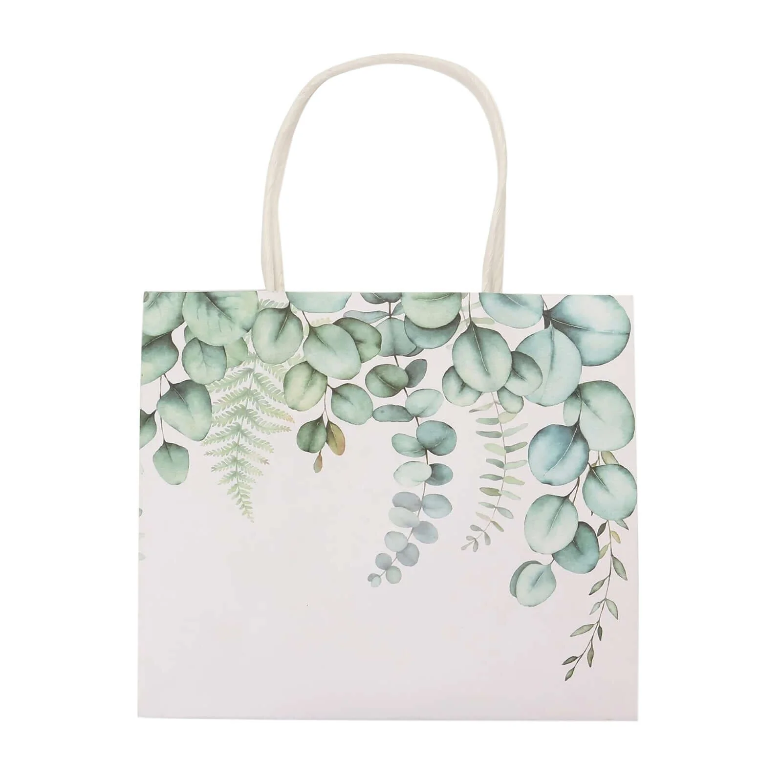 12 Pack White Green Eucalyptus Leaves Paper Gift Bags With Handles, Party Favor Goodie Bags - 6"x7" - Image 8