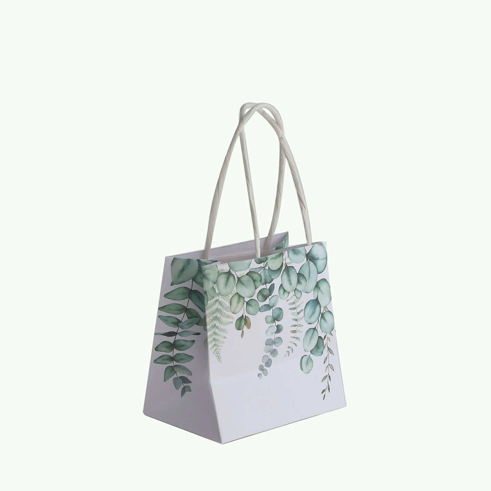 12 Pack White Green Eucalyptus Leaves Paper Gift Bags With Handles, Small Party Favor Goodie Bags - 4"x4" - Image 8