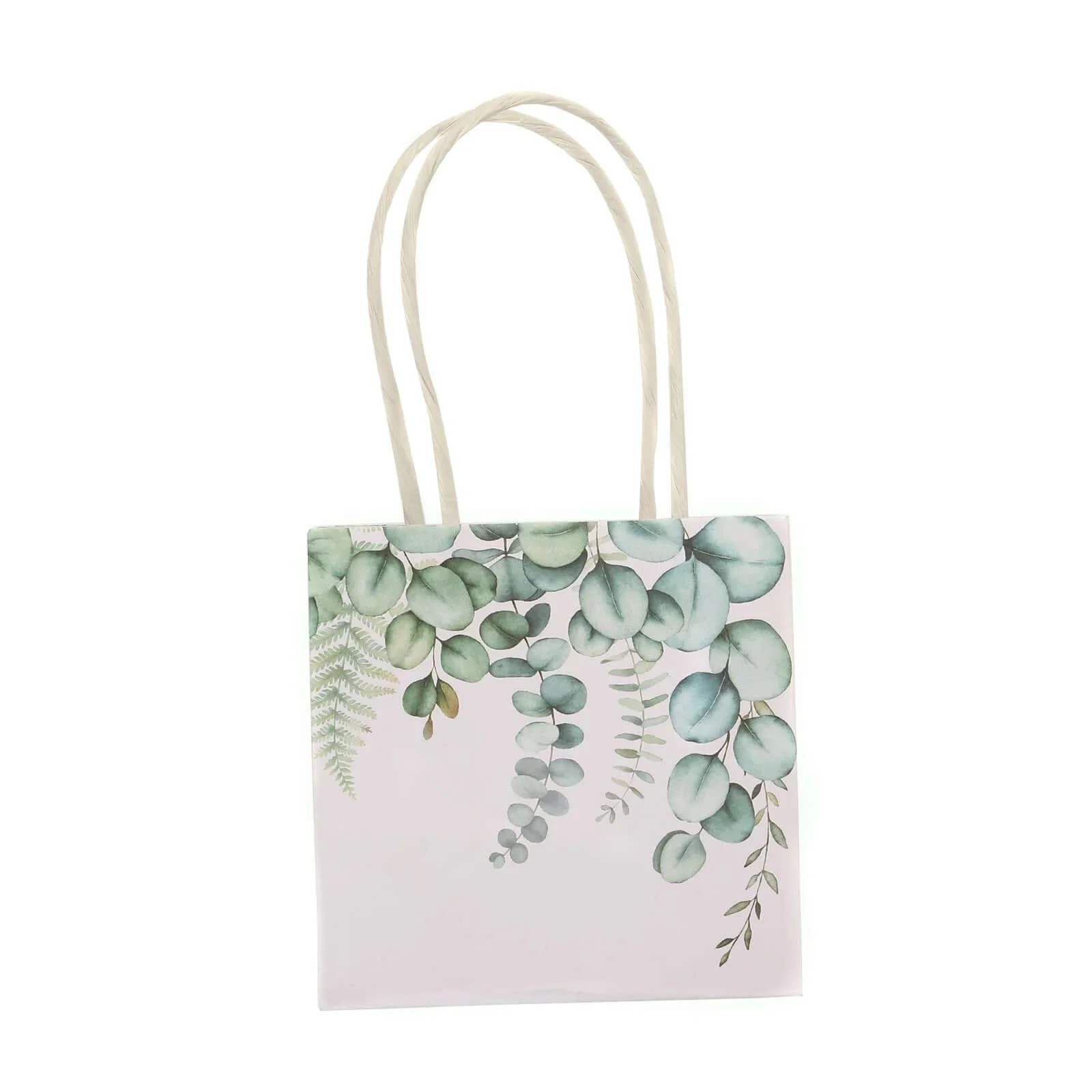 12 Pack White Green Eucalyptus Leaves Paper Gift Bags With Handles, Small Party Favor Goodie Bags - 4"x4" - Image 9