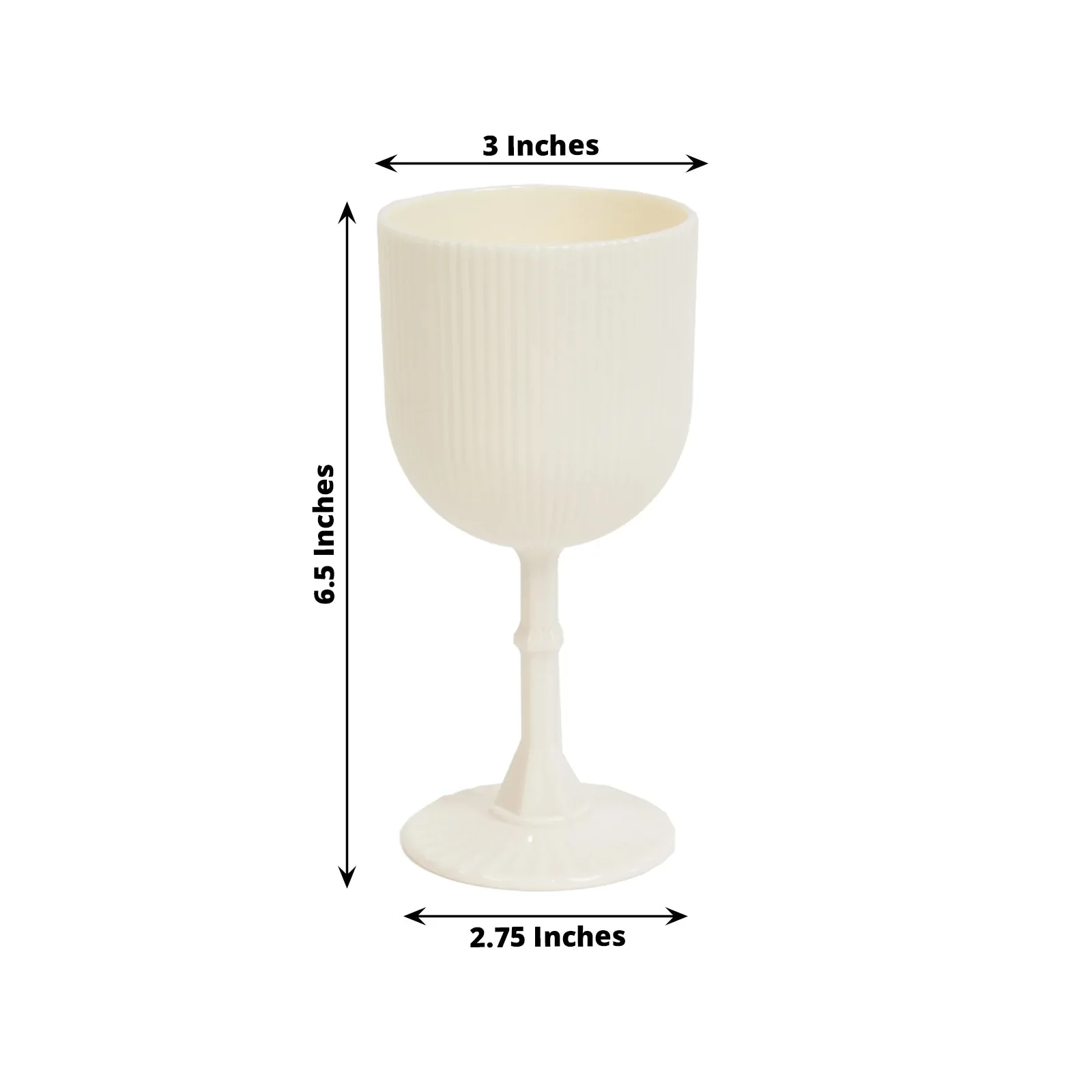 12-Pack White Plastic Wine Glasses 9oz, Vintage Ribbed Pattern - Reusable Shatterproof Goblets - Image 3