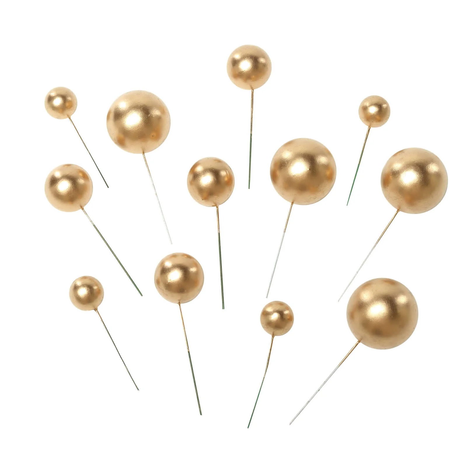 12 Pcs Cake Topper Picks Gold Faux Pearl Ball Design - Foam Balloon DIY Cupcake Decor Supplies Assorted Sizes - Image 12
