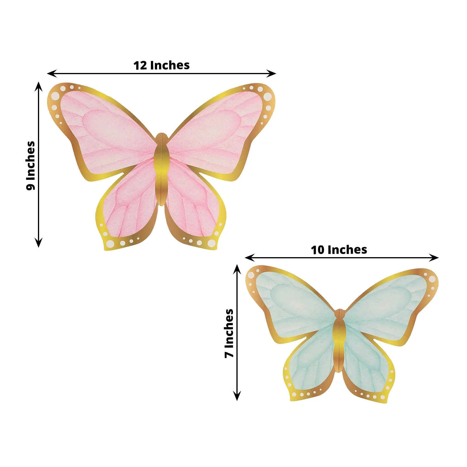 12 Pcs Cardstock Paper 3D Butterfly Table Centerpieces 10", 12", Pastel Color Metallic Gold Foil Accents - Party Decorations with Free-Standing Design - Image 2