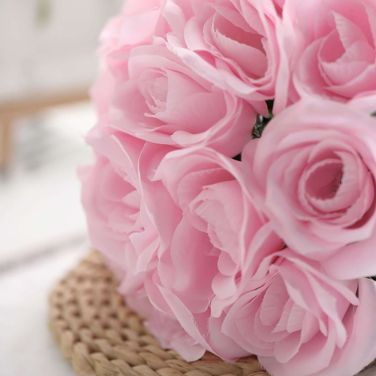 Pink Artificial Velvet-Like Rose Flower Bouquet 12" - Image 13