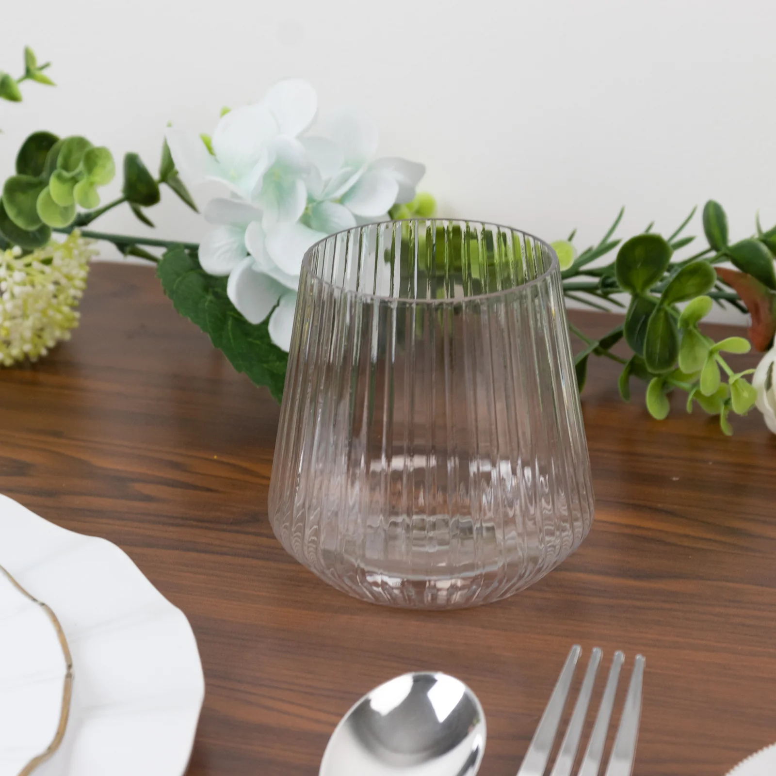 12-Pack Plastic Stemless Wine Glasses – 12oz Clear Ribbed Design, Reusable Shatterproof Cocktail Tumblers - Image 8