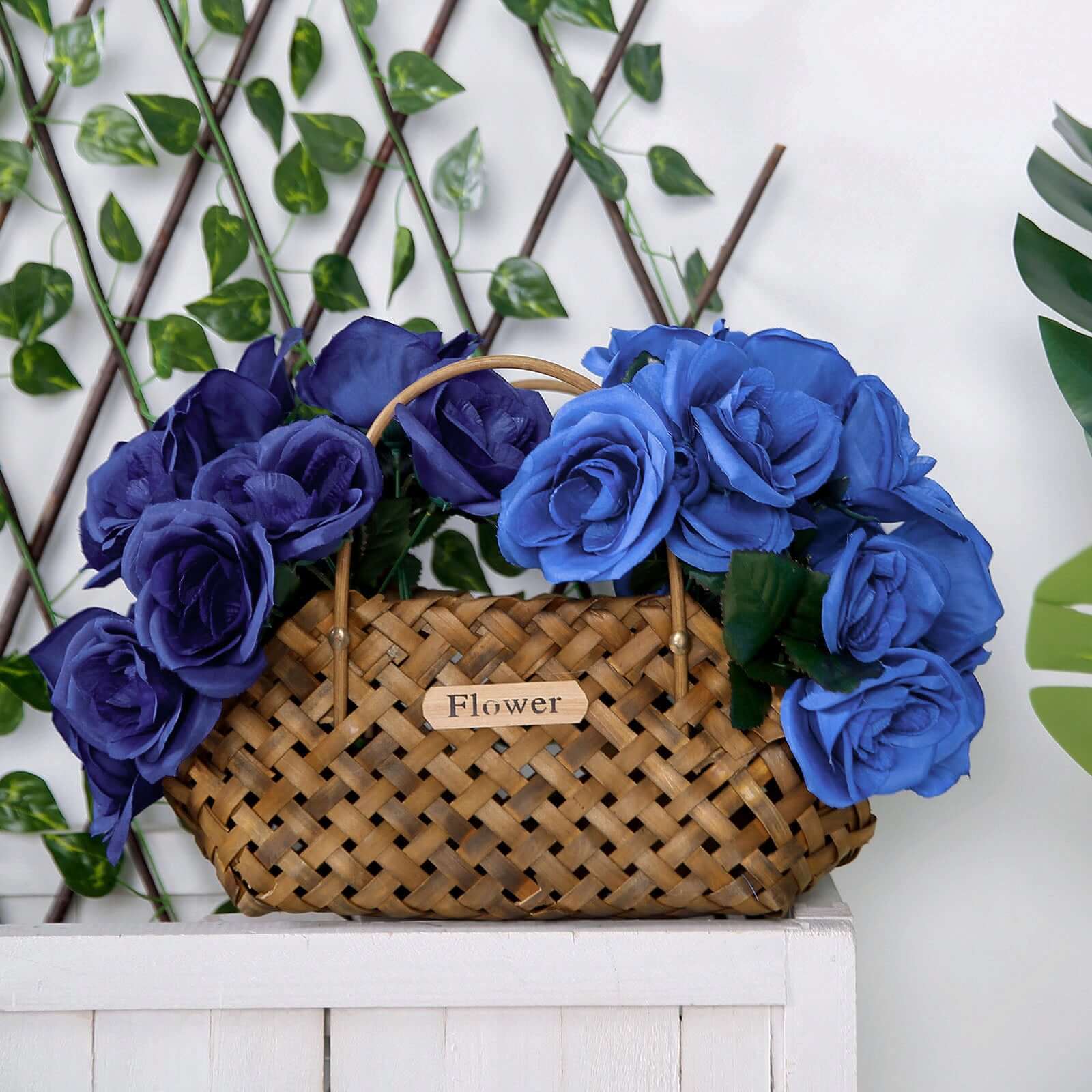 Royal Blue Artificial Velvet-Like Fabric Rose Flower Bouquet Bush 12" - Image 10