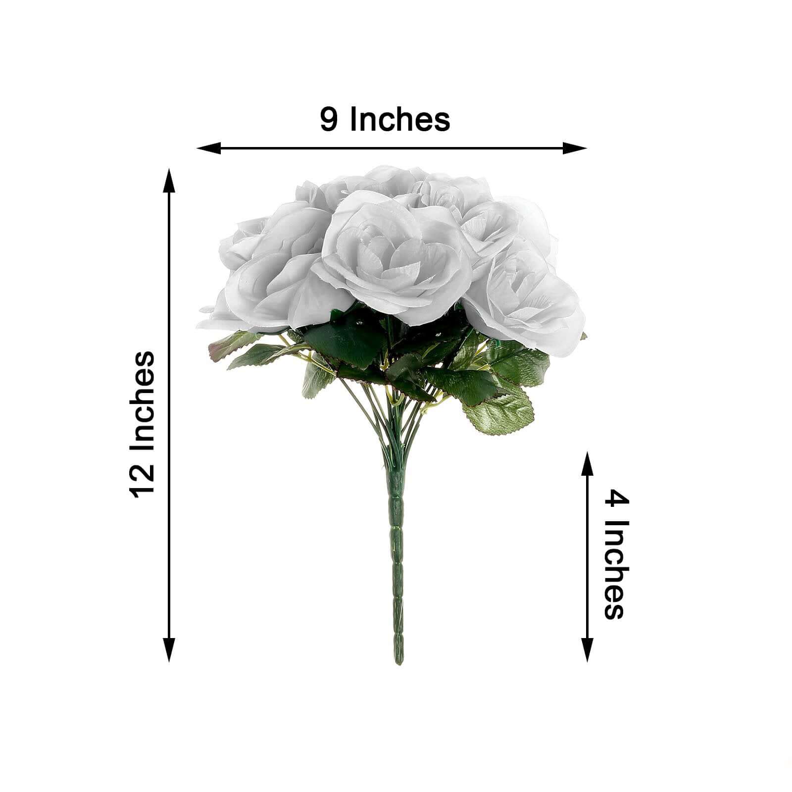 Silver Artificial Velvet-Like Fabric Rose Flower Bouquet Bush 12" - Image 3