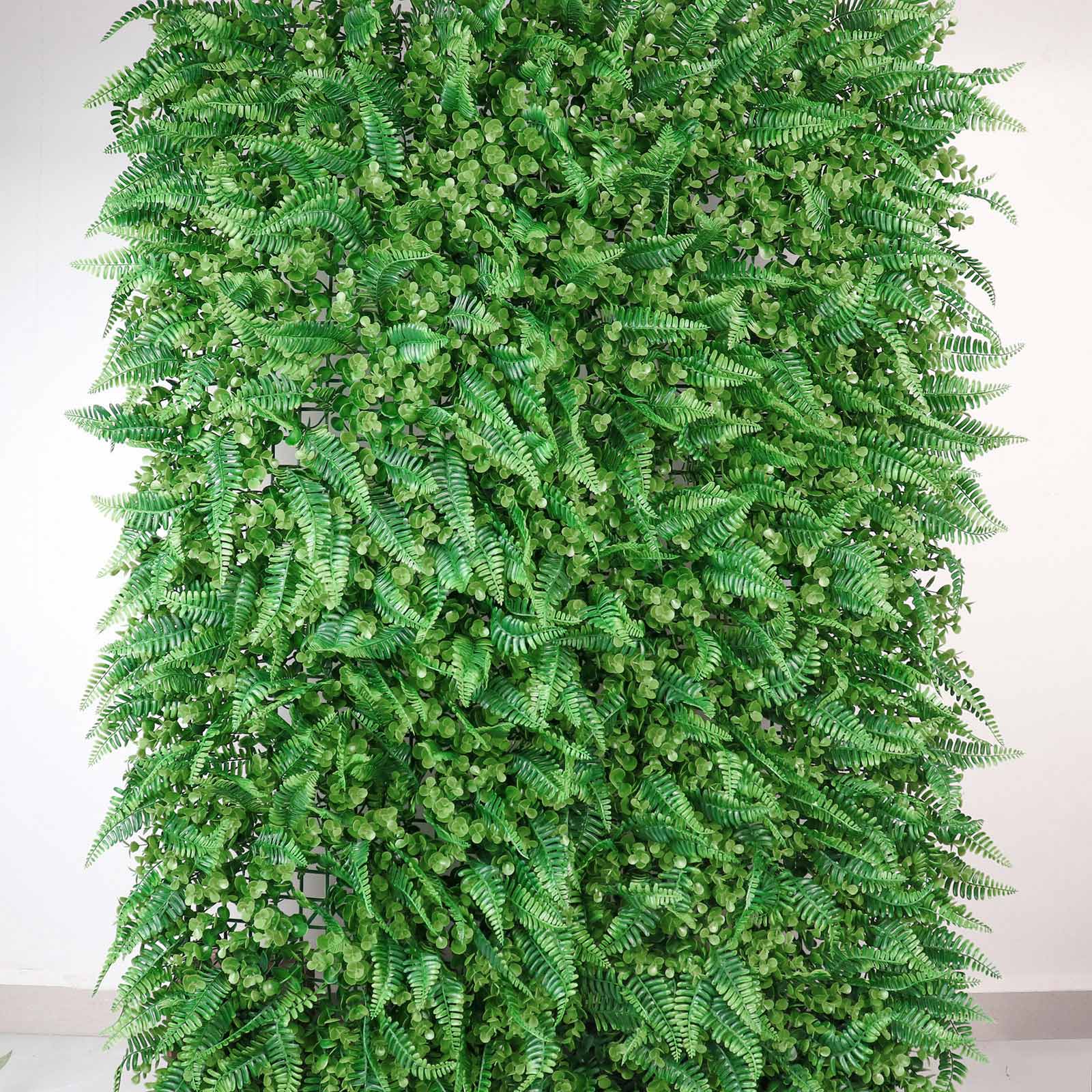 Artificial Boston Fern Eucalyptus Boxwood Greenery Garden Wall, Grass Backdrop Mat, Indoor/Outdoor UV Protected Assorted Foliage 4 Panels 12 Sq. ft.