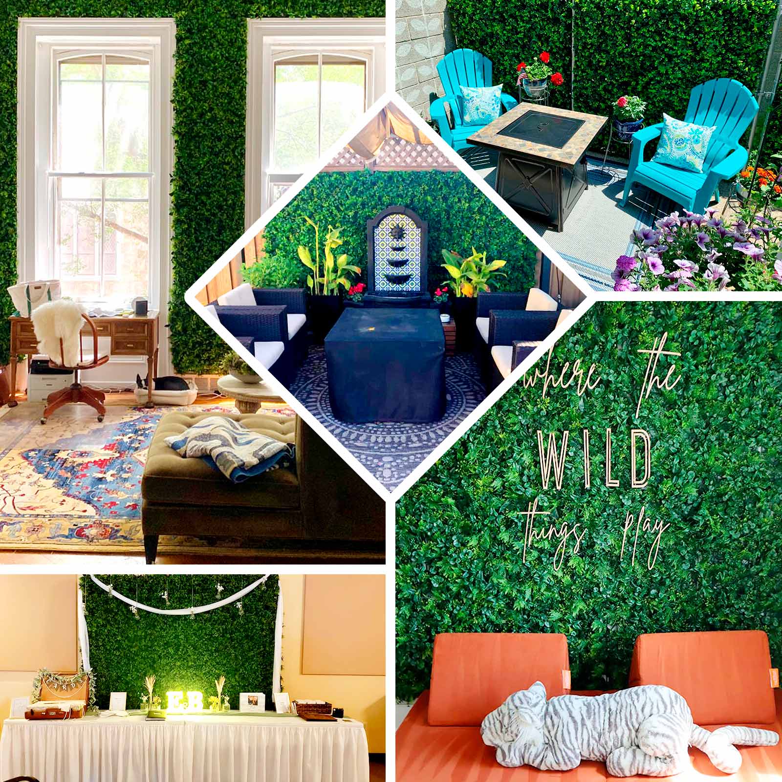 Artificial Boston Fern Eucalyptus Boxwood Greenery Garden Wall, Grass Backdrop Mat, Indoor/Outdoor UV Protected Assorted Foliage 4 Panels 12 Sq. ft. - Image 5