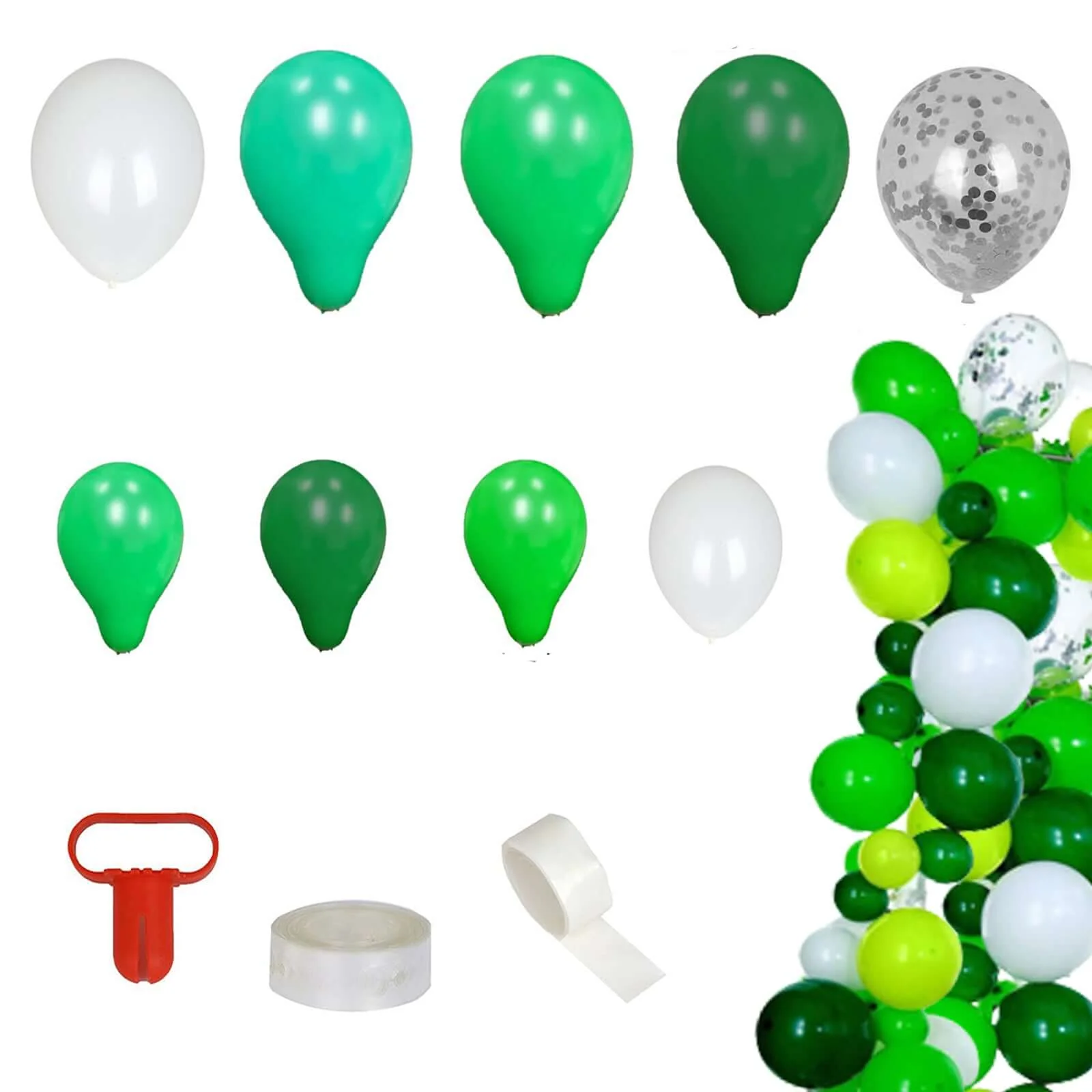 120 Pack Clear, Green and White DIY Balloon Garland Arch Party Kit - Image 6