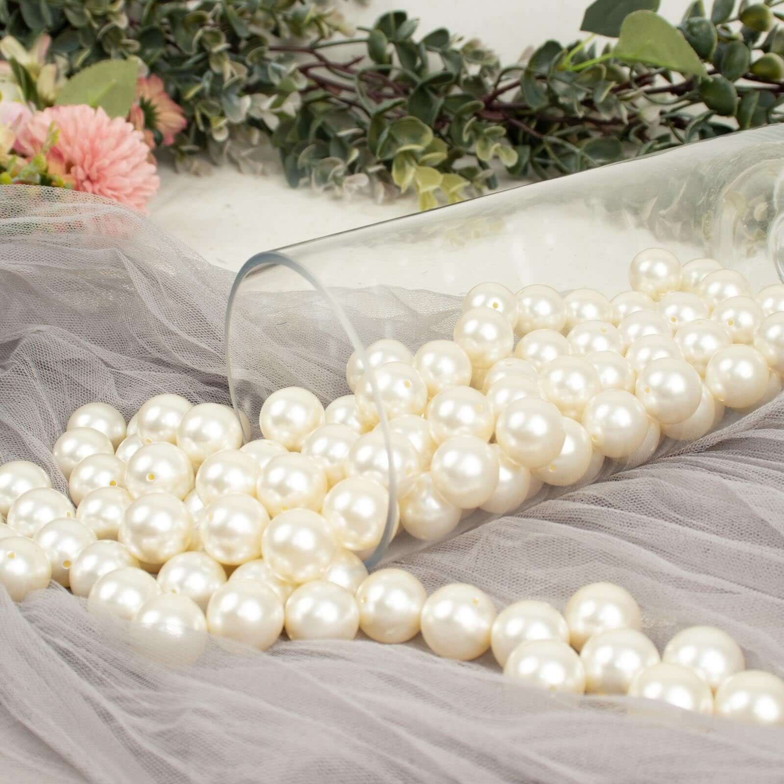 120-Pack Faux Pearl Craft Beads 20mm Ivory with Holes - Glossy Beads for Vase Filler