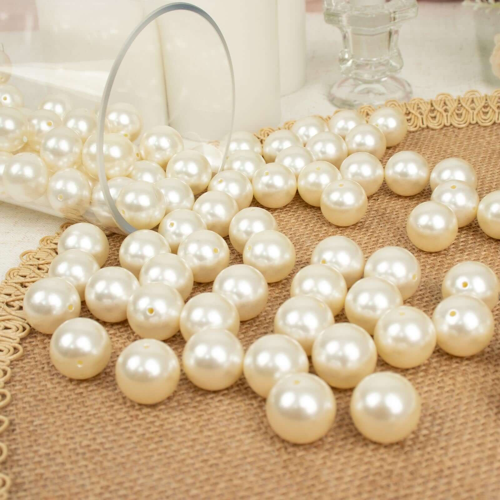 120-Pack Faux Pearl Craft Beads 20mm Ivory with Holes - Glossy Beads for Vase Filler - Image 2