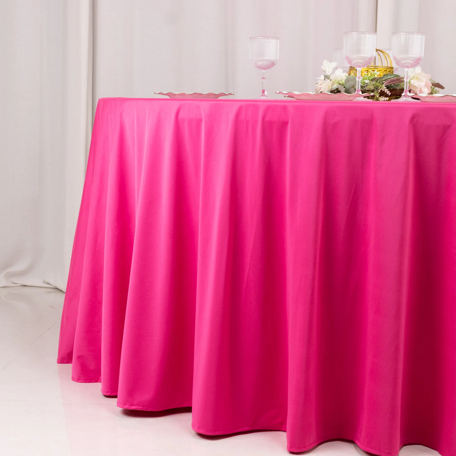 Scuba Round Tablecloth 120" Fuchsia - Seamless & Wrinkle Free Table Cover - Image 2