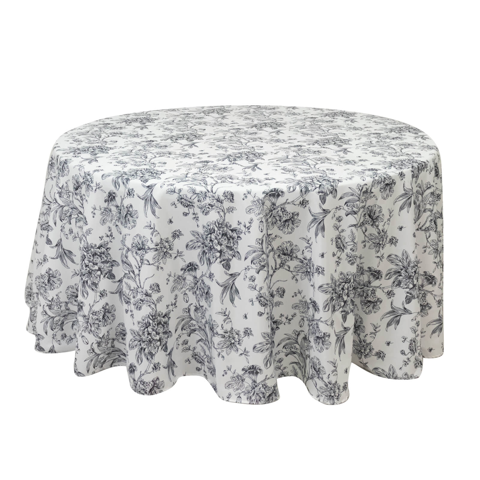 Polyester Round Tablecloth 120" White with Black French Toile Pattern - Sophisticated Table Cover for Chic Weddings & Events - Image 3