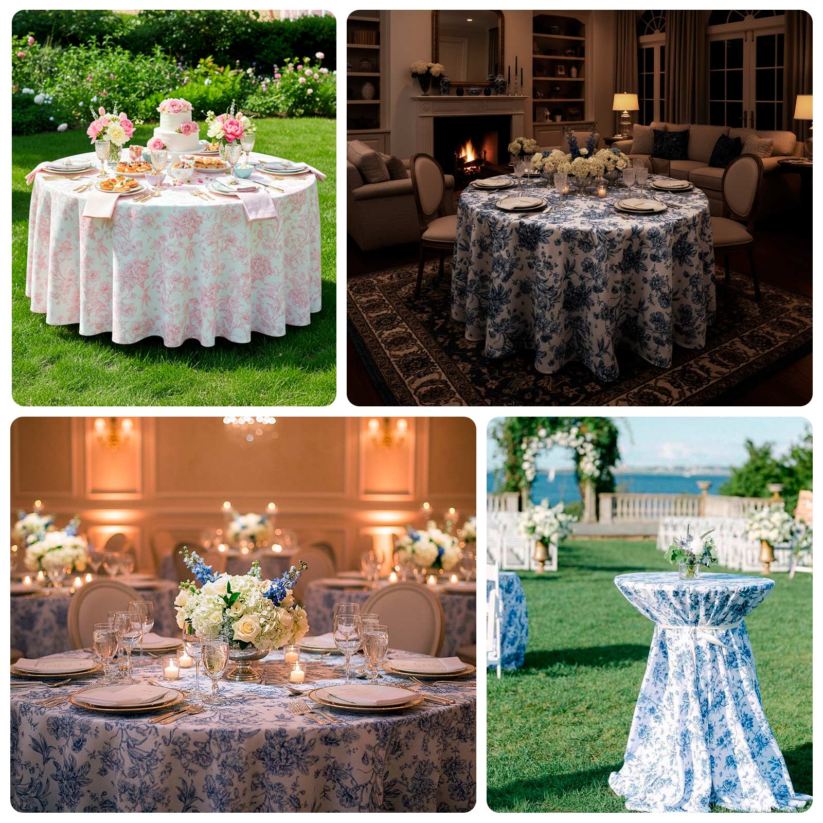 Polyester Round Tablecloth 120" White with Black French Toile Pattern - Sophisticated Table Cover for Chic Weddings & Events - Image 5