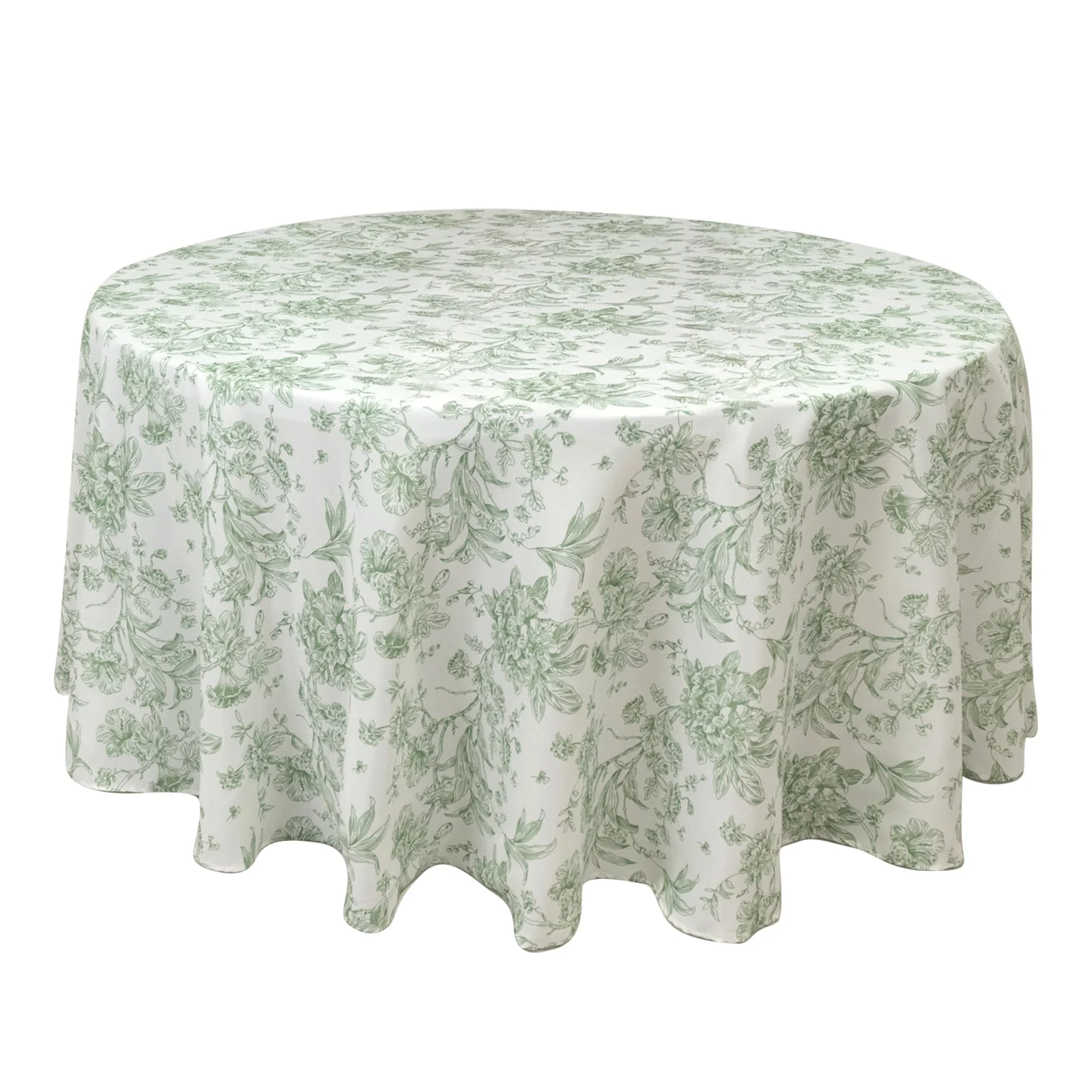Polyester Round Tablecloth 120" White with Dusty Sage Green French Toile Pattern - Sophisticated Table Cover for Chic Weddings & Events - Image 3