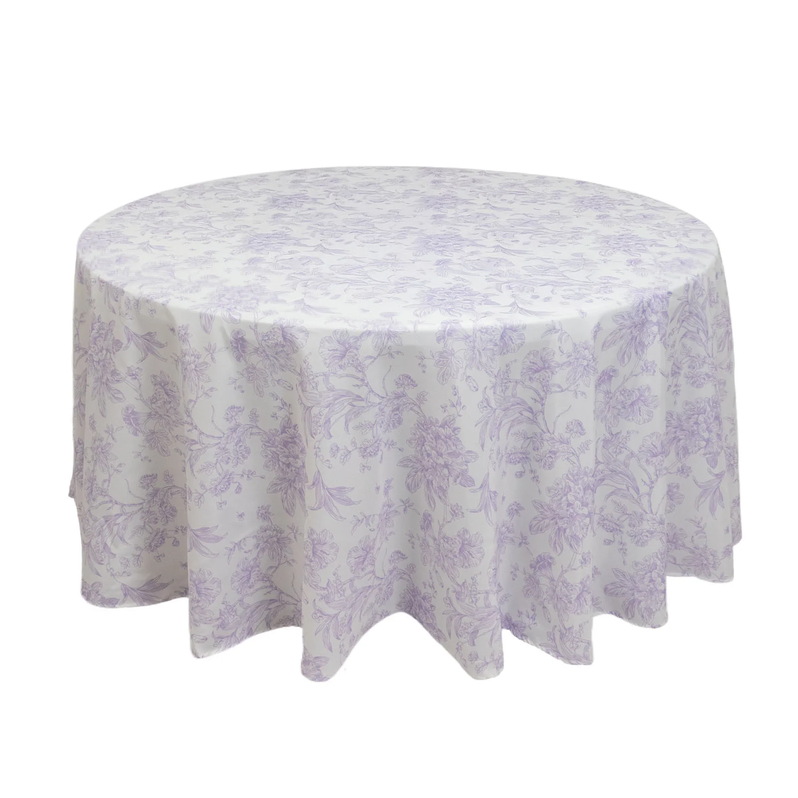 Polyester Round Tablecloth 120" White with Lavender Lilac French Toile Pattern - Sophisticated Table Cover for Chic Weddings & Events - Image 3
