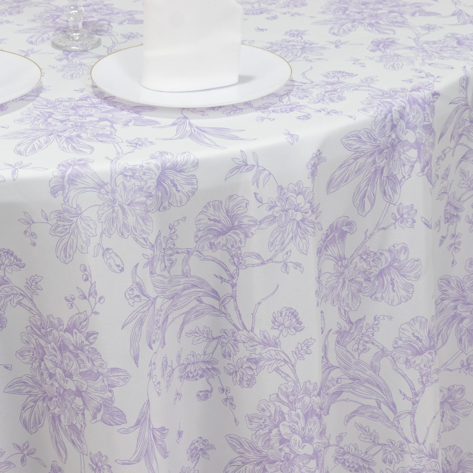 Polyester Round Tablecloth 120" White with Lavender Lilac French Toile Pattern - Sophisticated Table Cover for Chic Weddings & Events - Image 8