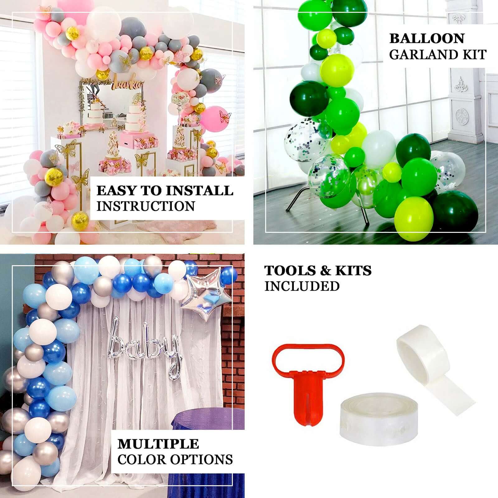 128 Pack Dusty Rose, White and Clear DIY Balloon Garland Arch Party Kit - Image 4