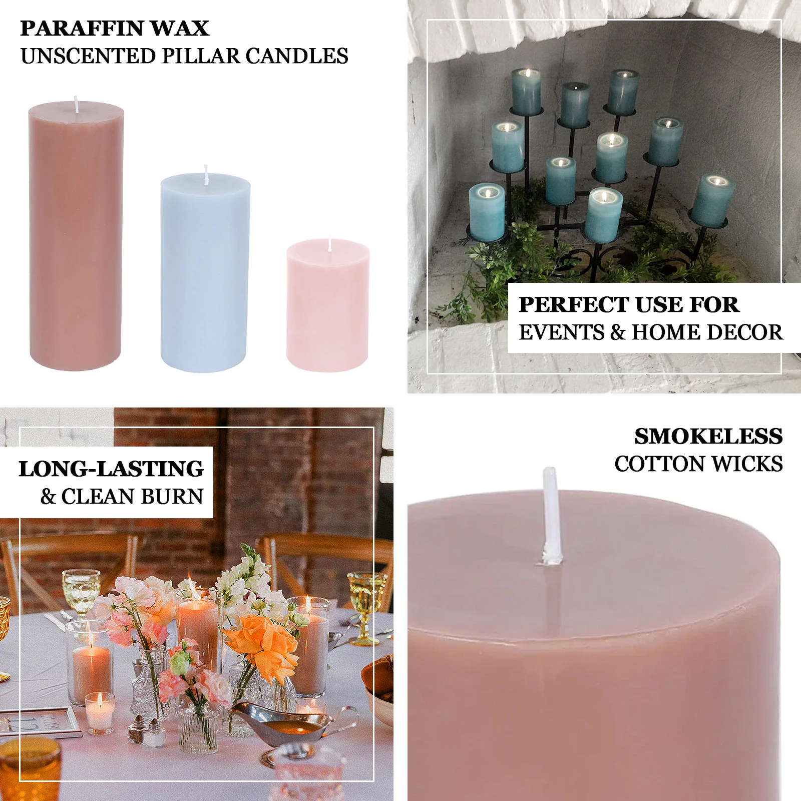 12-Pack Unscented Pillar Candles – Dripless 3"x8" Dusty Blue Paraffin Wax with Smokeless Cotton Wicks, Clean & Long-Lasting Burn for Weddings, Home & Event Decor - Image 4