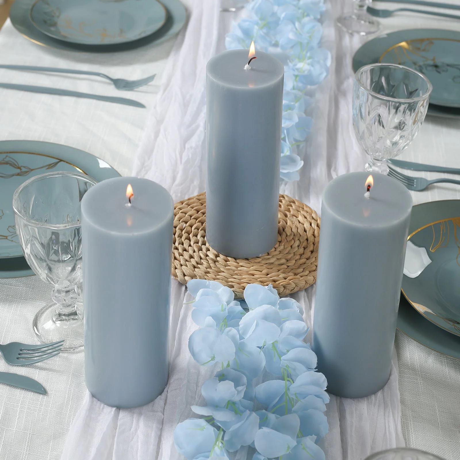 12-Pack Unscented Pillar Candles – Dripless 3"x8" Dusty Blue Paraffin Wax with Smokeless Cotton Wicks, Clean & Long-Lasting Burn for Weddings, Home & Event Decor - Image 8