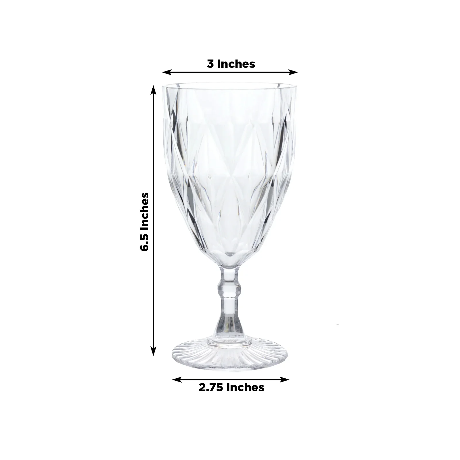 12 Pack Diamond Cut Vintage Plastic Wine Goblets – Clear 11oz Embossed Reusable Drink & Cocktail Glasses - Image 3