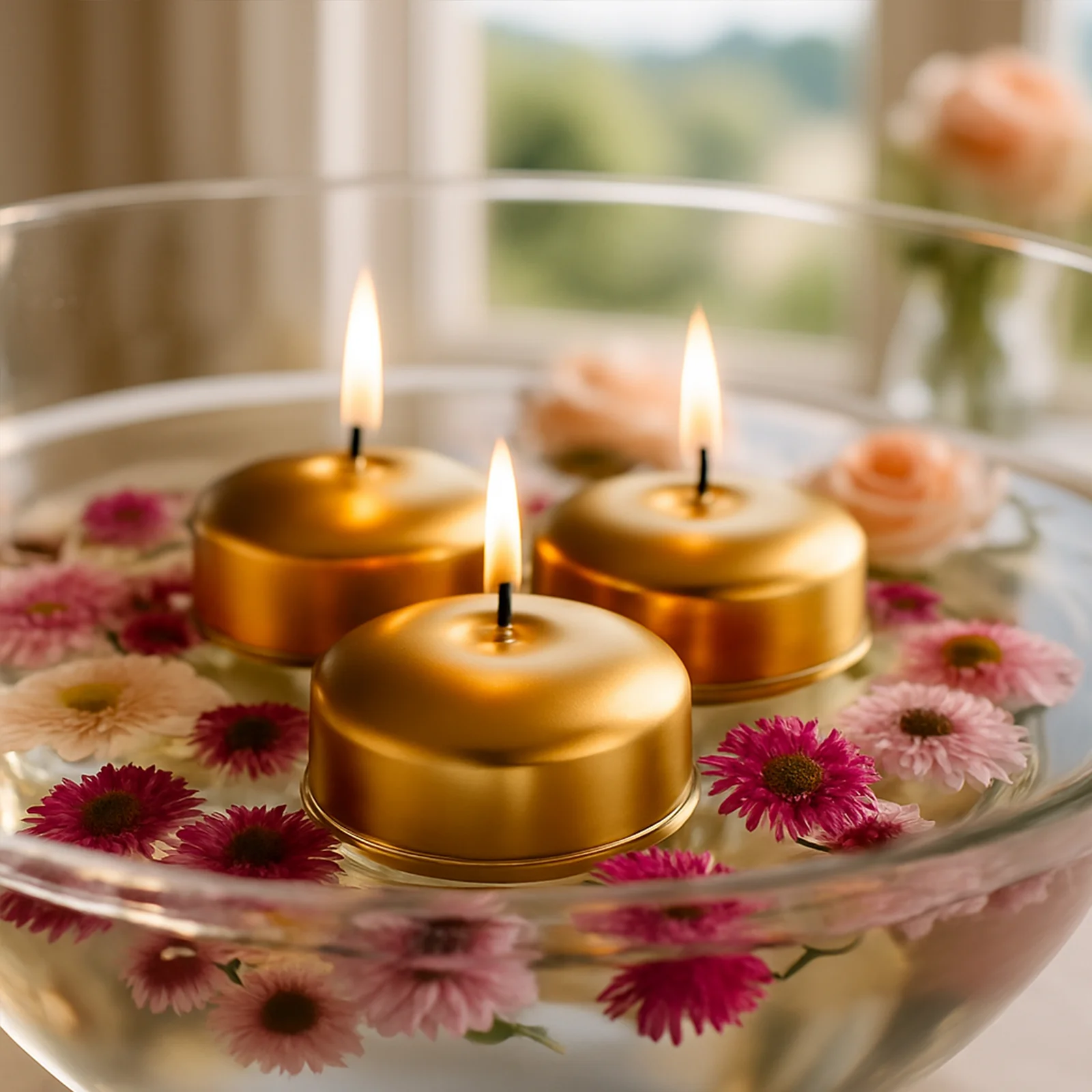 12 Pack Metallic Gold Floating Candles 2" – Unscented Dripless Long Burn Disc Wax Candles for Centerpieces & Vases - Image 10