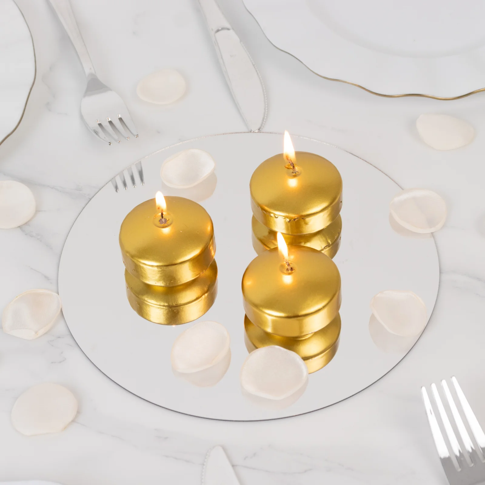 12 Pack Metallic Gold Floating Candles 2" – Unscented Dripless Long Burn Disc Wax Candles for Centerpieces & Vases - Image 3