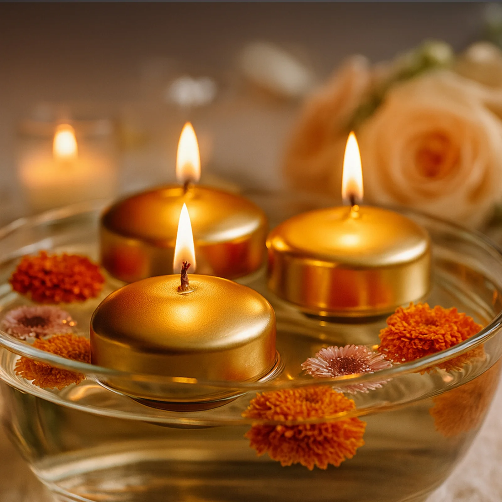 12 Pack Metallic Gold Floating Candles 2" – Unscented Dripless Long Burn Disc Wax Candles for Centerpieces & Vases - Image 9