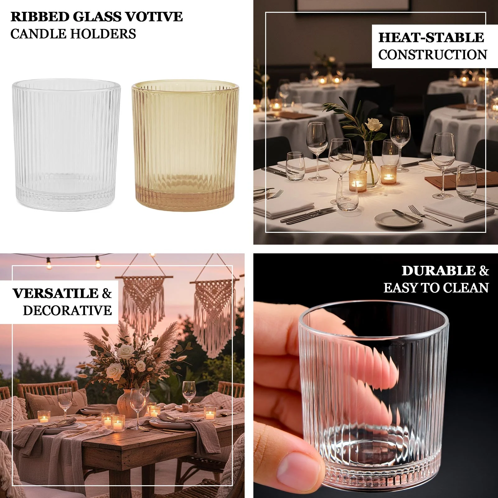 12 Pack Glass Votive Candle Holders – Clear, 2.5" Ribbed Tealight Cups for Tabletop Lighting - Image 4