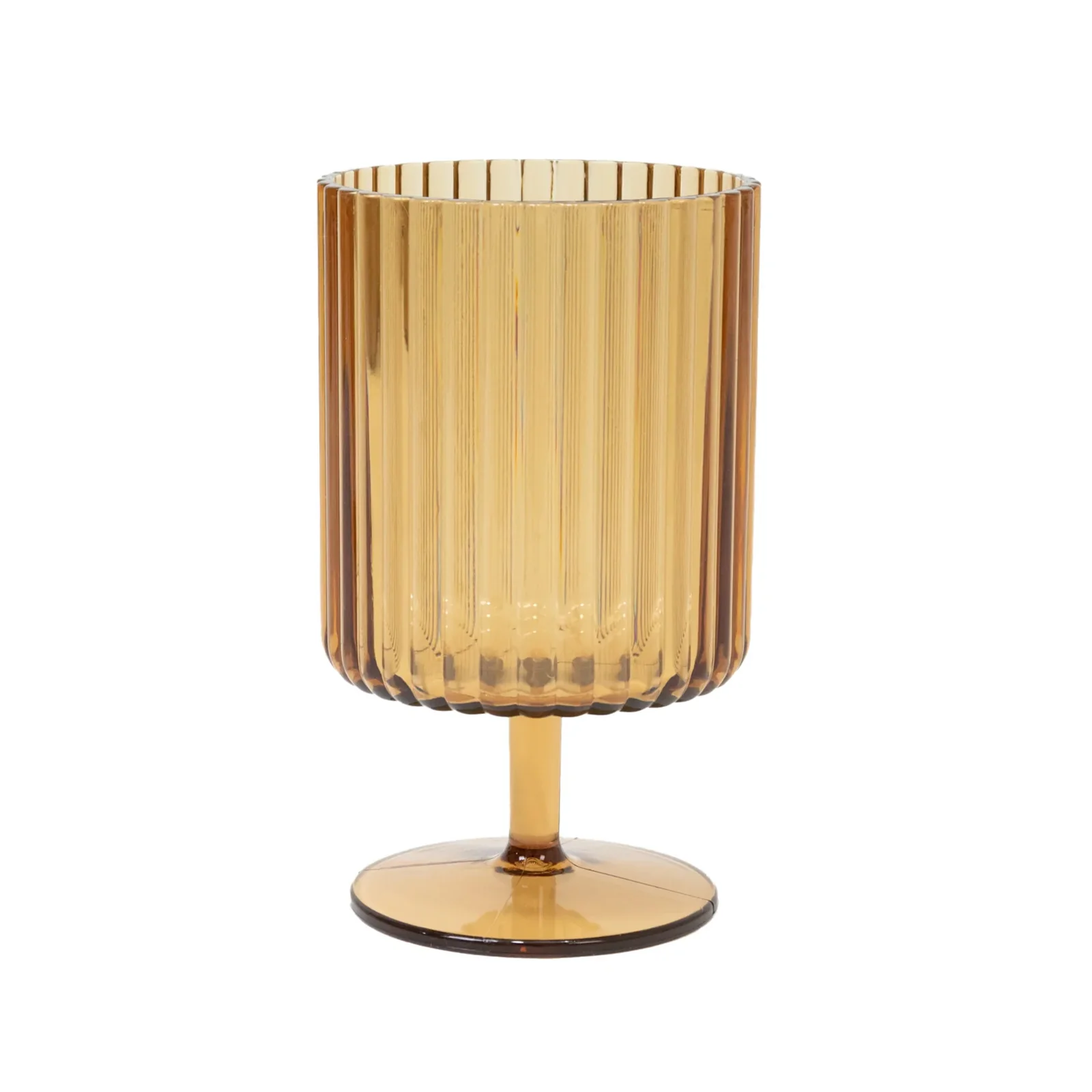 12-Pack Amber Gold Plastic Wine Glasses 12oz, Vintage Ribbed Pattern Short Stemmed - Reusable Shatterproof Goblets - Image 2