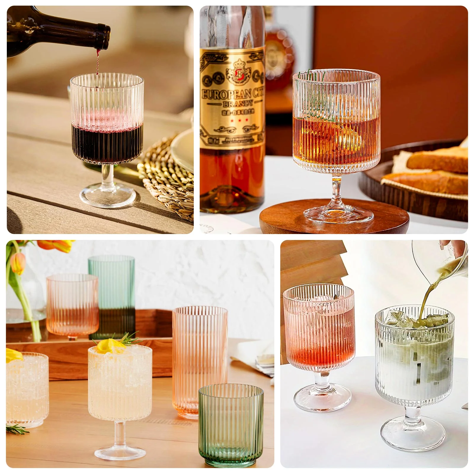 12-Pack Amber Gold Plastic Wine Glasses 12oz, Vintage Ribbed Pattern Short Stemmed - Reusable Shatterproof Goblets - Image 5