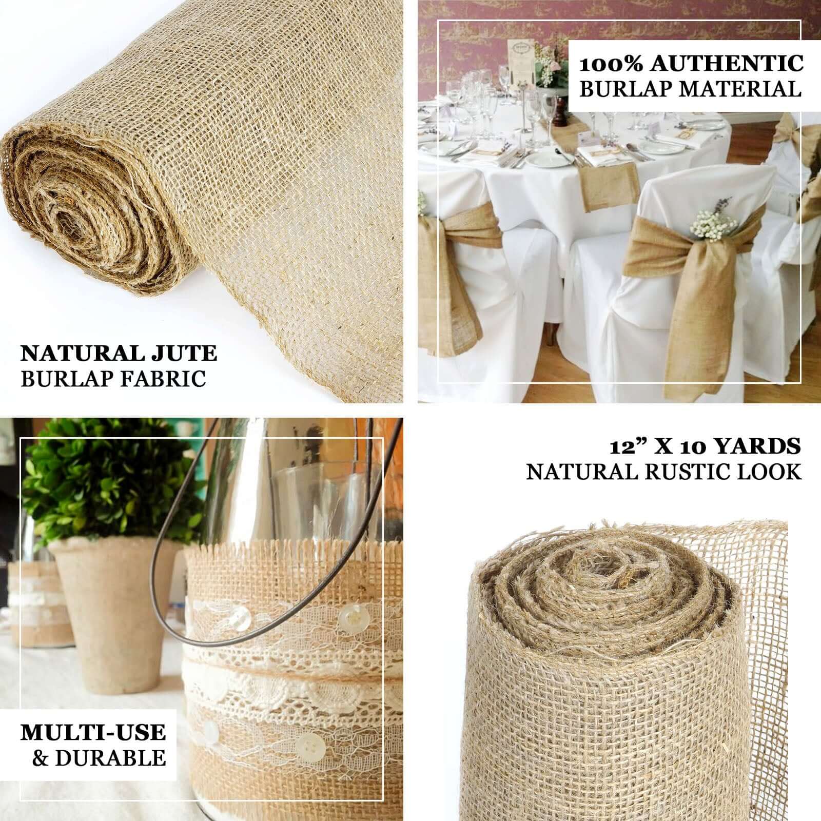 Natural Jute Burlap Fabric Roll, DIY Craft Fabric 12"x10 Yards - Image 3