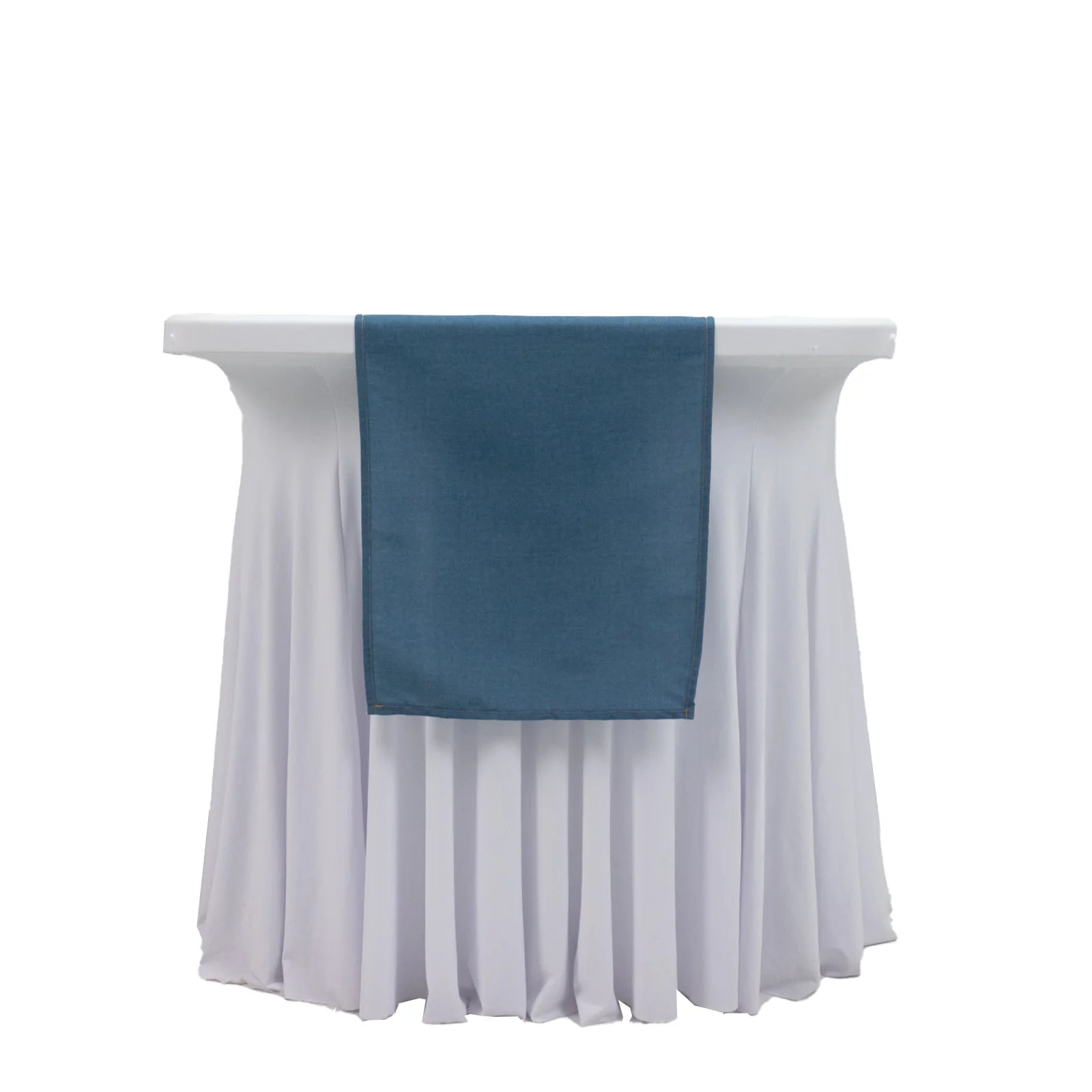 Polyester Table Runner 12"x108" Denim Blue with Faux Denim Design, Wrinkle & Stain Resistant for Modern Events - Image 2