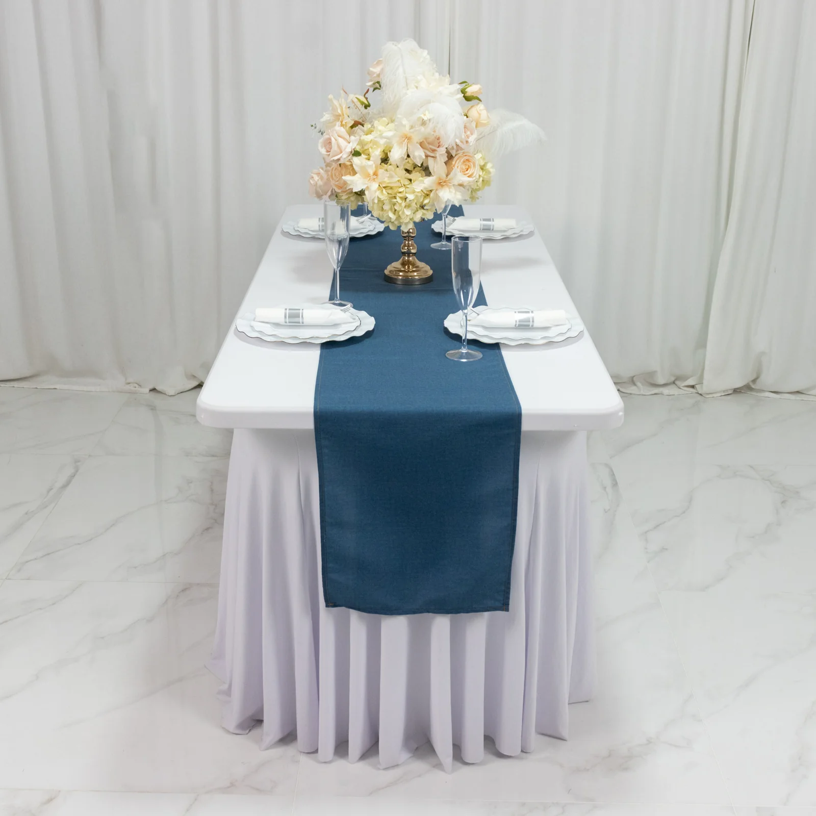 Polyester Table Runner 12"x108" Denim Blue with Faux Denim Design, Wrinkle & Stain Resistant for Modern Events - Image 5