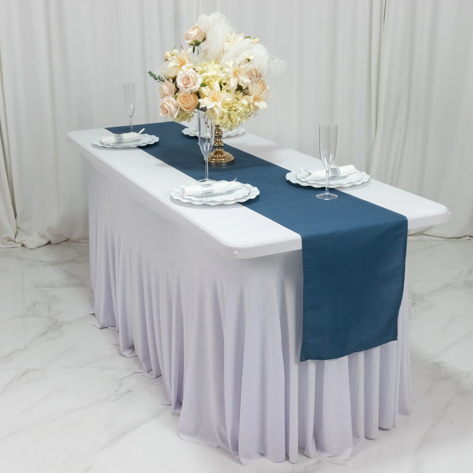 Polyester Table Runner 12"x108" Denim Blue with Faux Denim Design, Wrinkle & Stain Resistant for Modern Events - Image 6