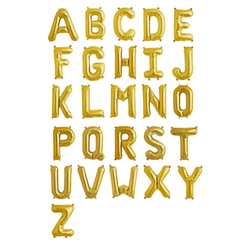 13" Gold Letter & Number Balloons, Shiny Metallic Mylar Foil Alphabet Balloons - Image 6