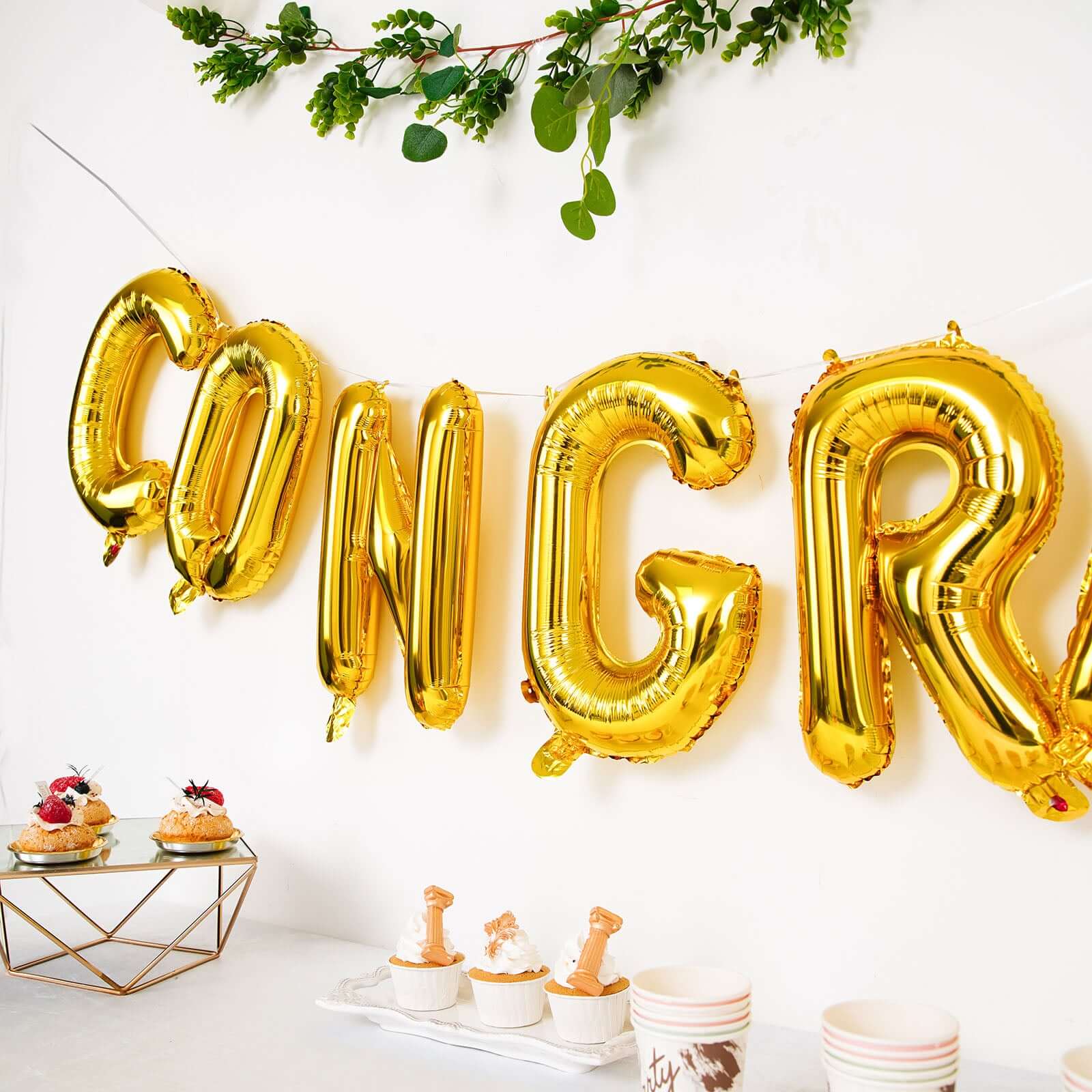 Ready-To-Use Shiny Gold "Congrats" Mylar Foil Balloon Banner Sign 13" - Image 2