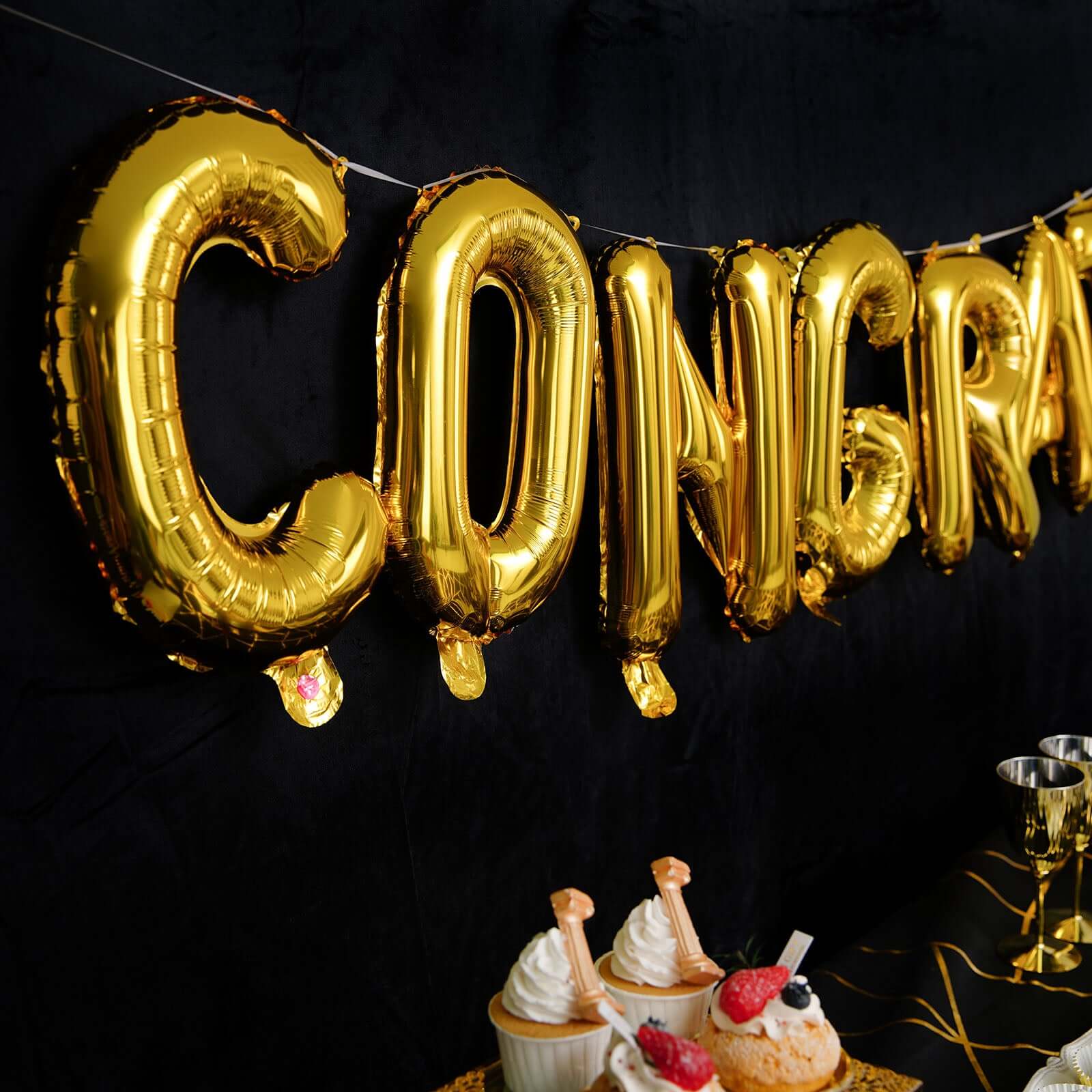 Ready-To-Use Shiny Gold "Congrats" Mylar Foil Balloon Banner Sign 13" - Image 5