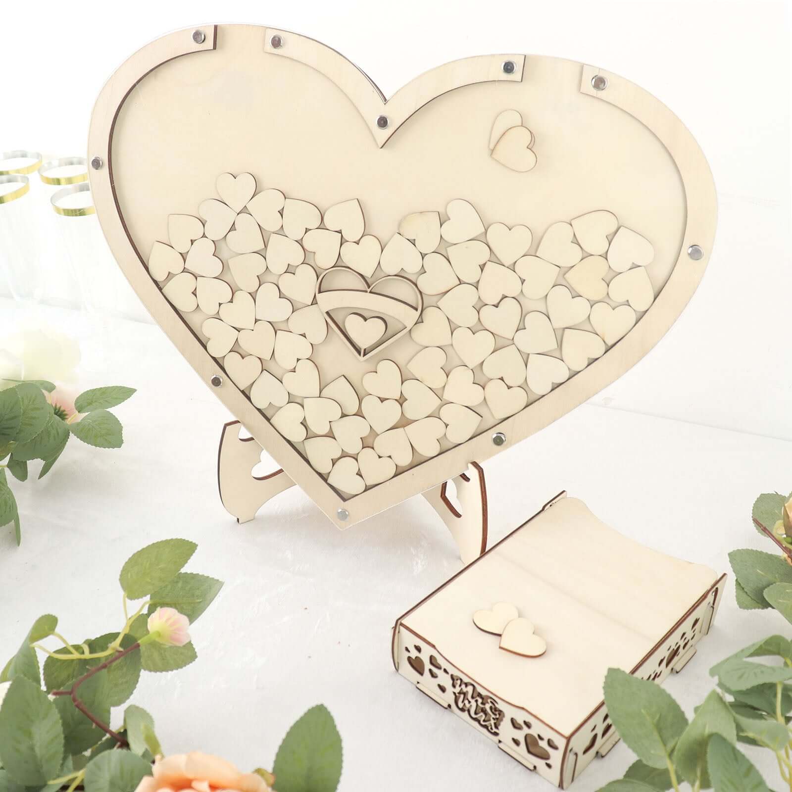 Rustic Heart Drop Top Frame Wedding Guest Book Sign, Wooden Display Stand Alternative 13" - Image 11