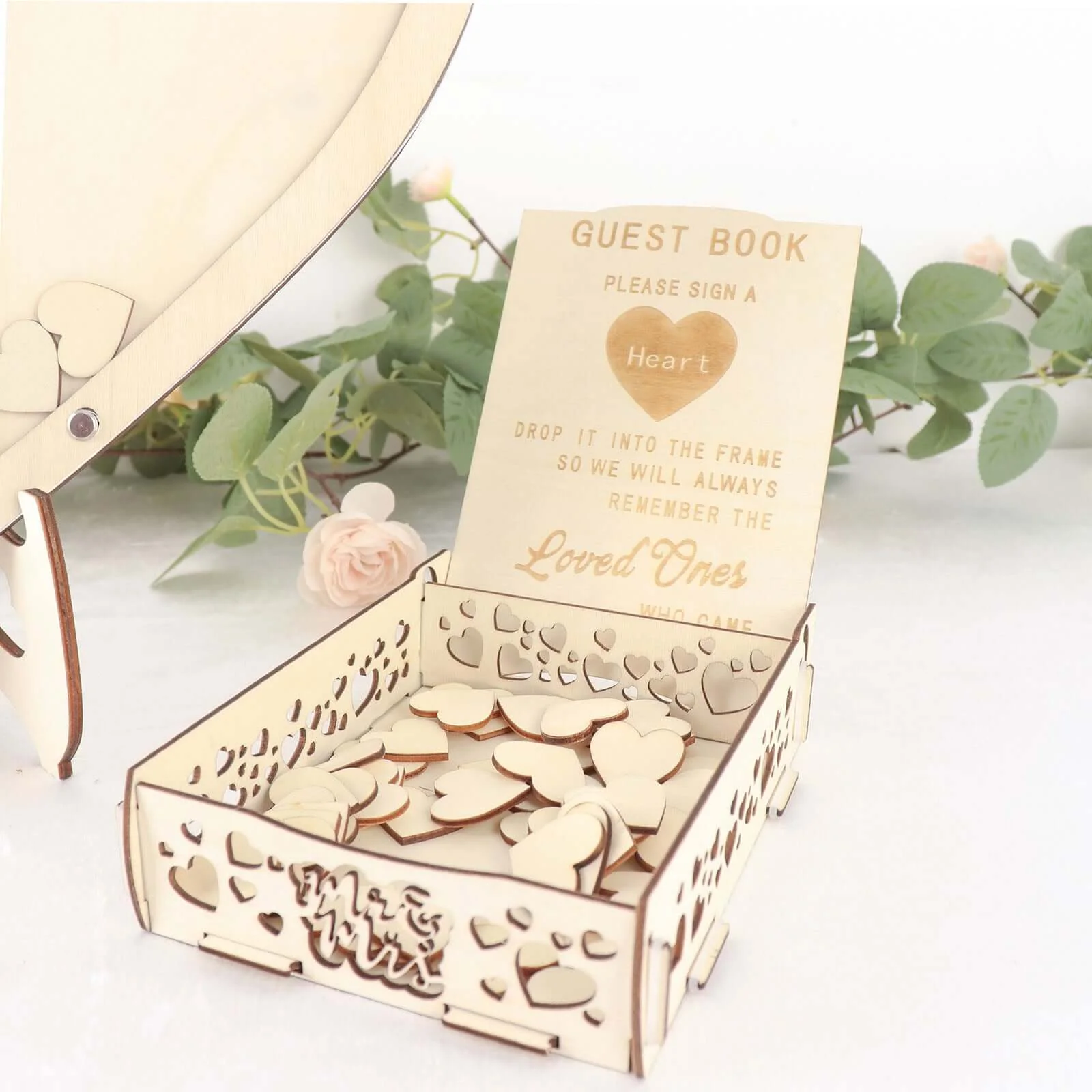 Rustic Heart Drop Top Frame Wedding Guest Book Sign, Wooden Display Stand Alternative 13" - Image 2