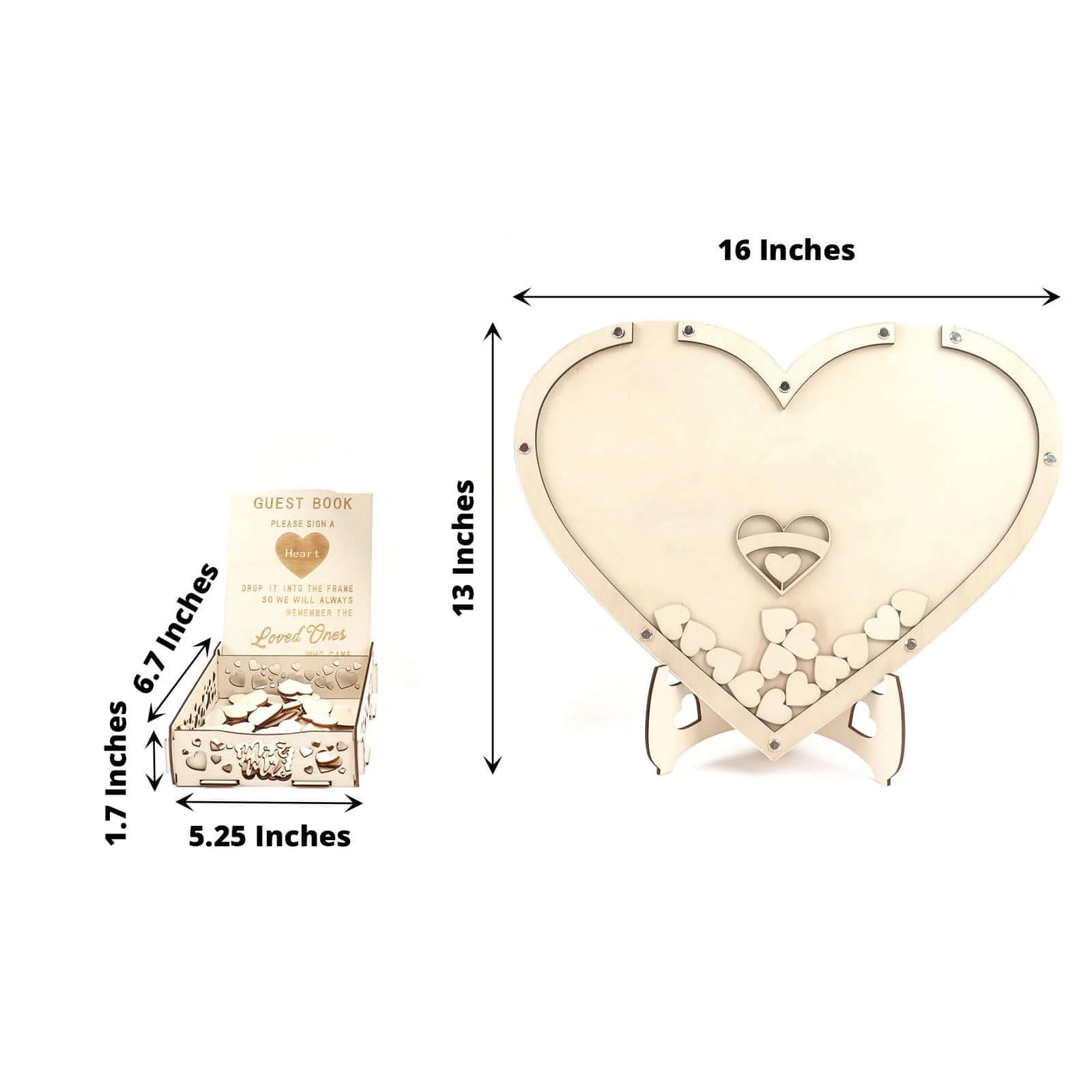 Rustic Heart Drop Top Frame Wedding Guest Book Sign, Wooden Display Stand Alternative 13" - Image 3