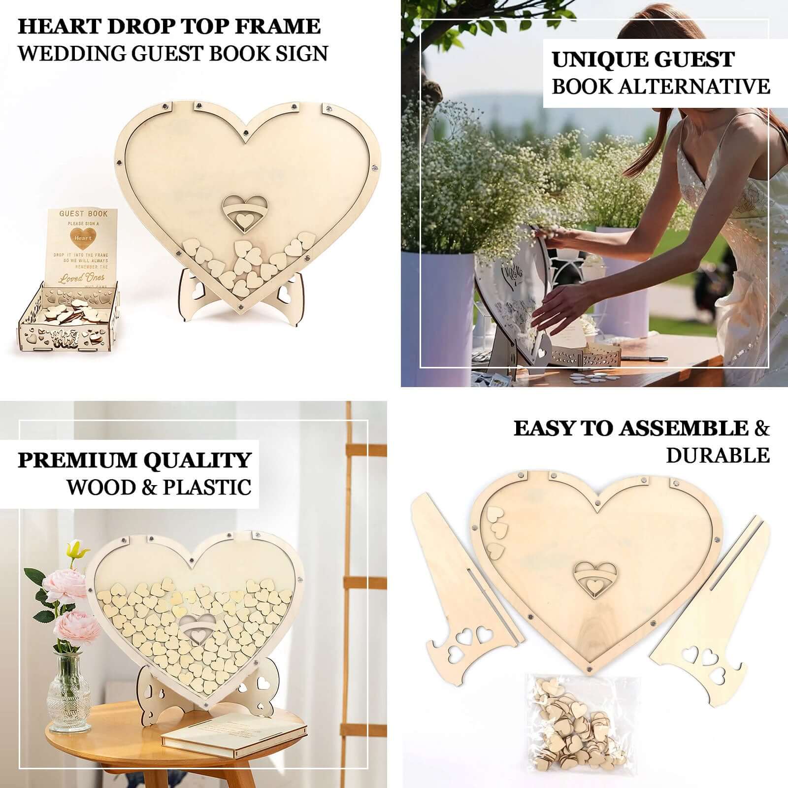 Rustic Heart Drop Top Frame Wedding Guest Book Sign, Wooden Display Stand Alternative 13" - Image 4