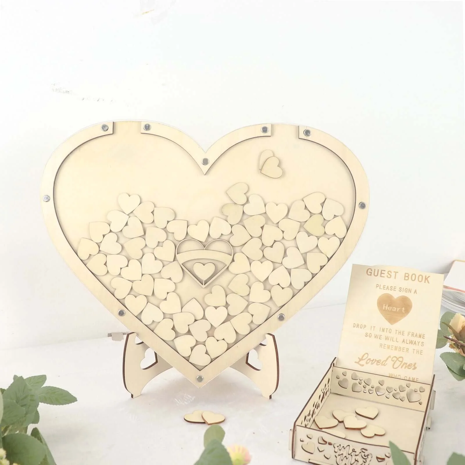 Rustic Heart Drop Top Frame Wedding Guest Book Sign, Wooden Display Stand Alternative 13" - Image 5