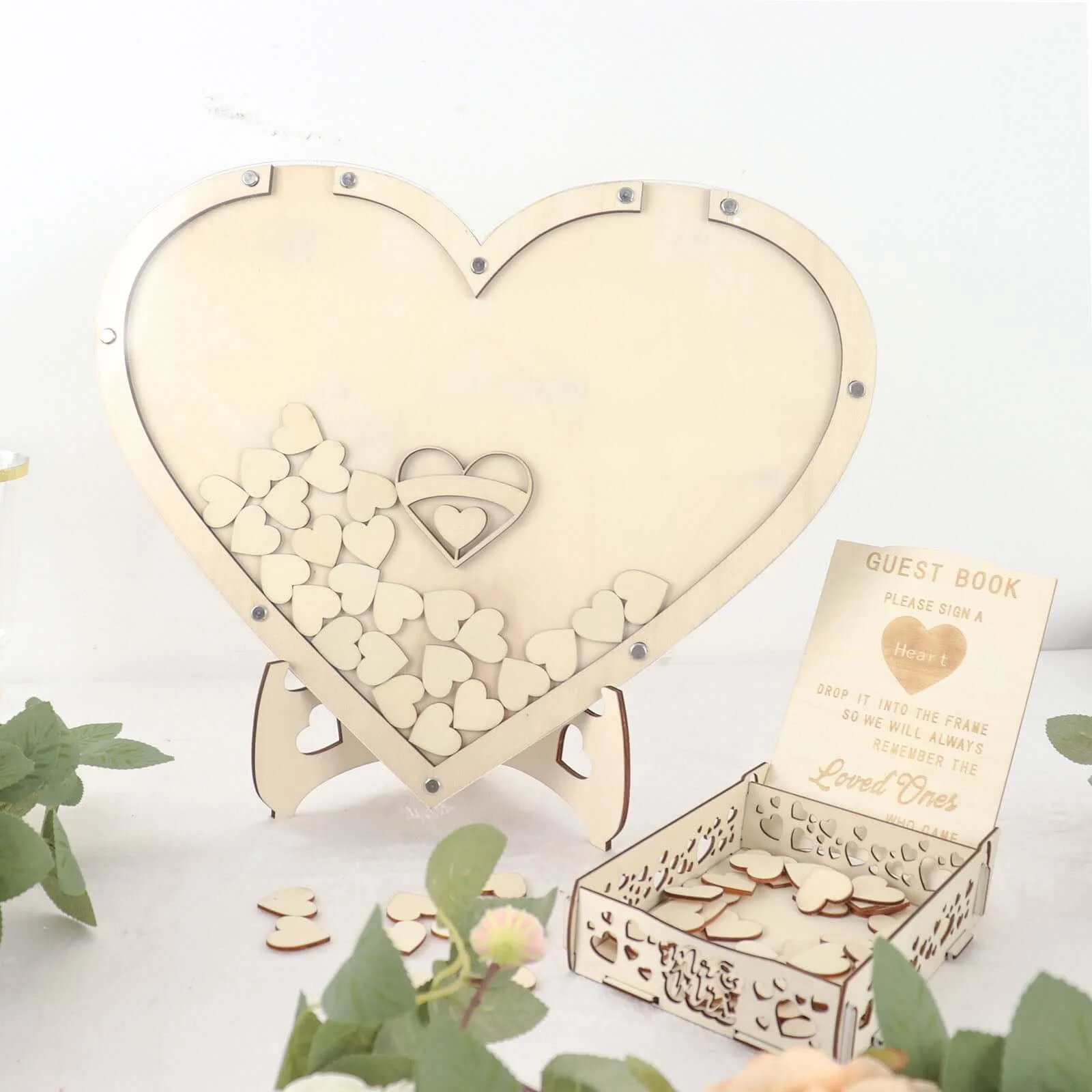 Rustic Heart Drop Top Frame Wedding Guest Book Sign, Wooden Display Stand Alternative 13" - Image 9