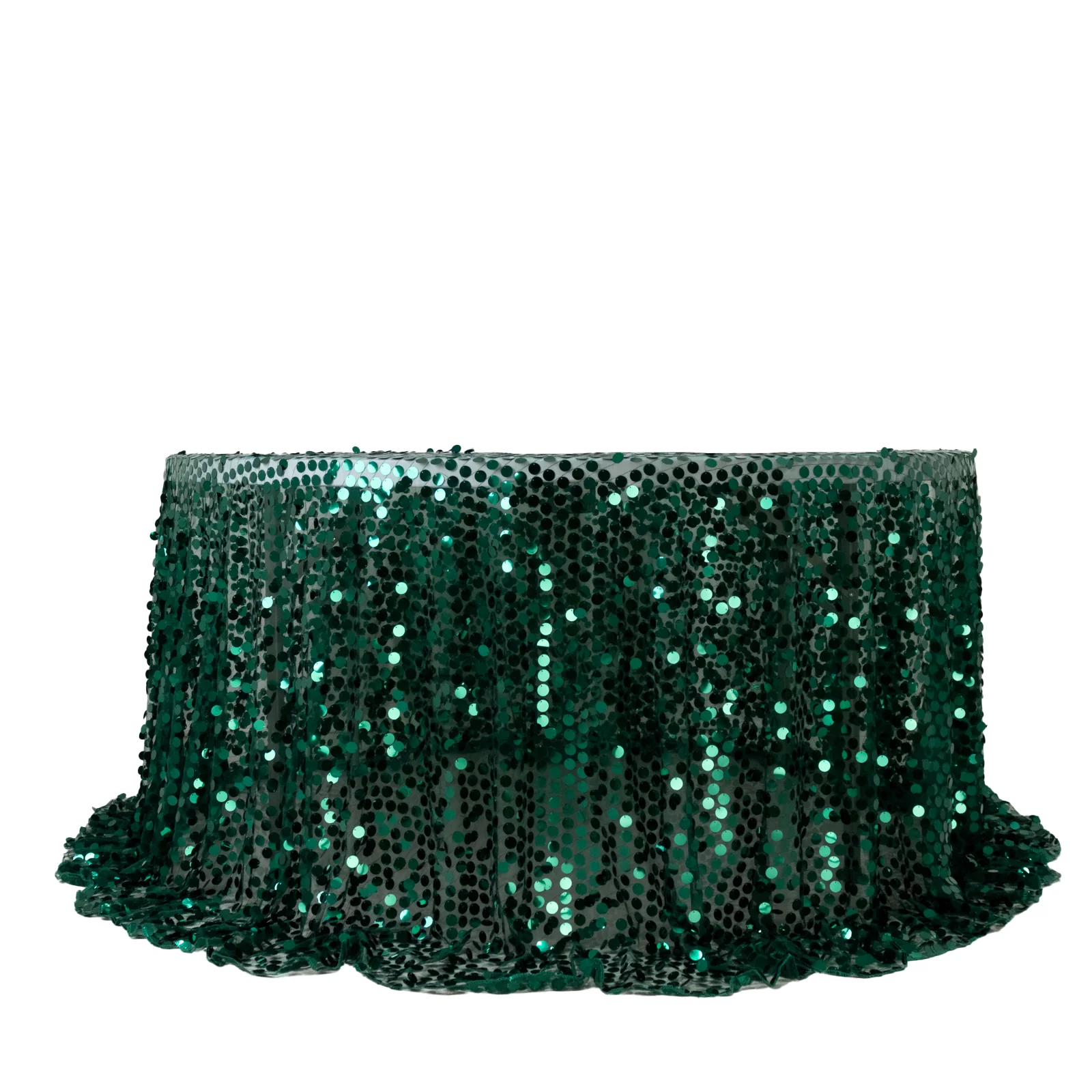 Sequin Round Tablecloth 132" Hunter Emerald Green - Big Payette Table Cover - Image 8