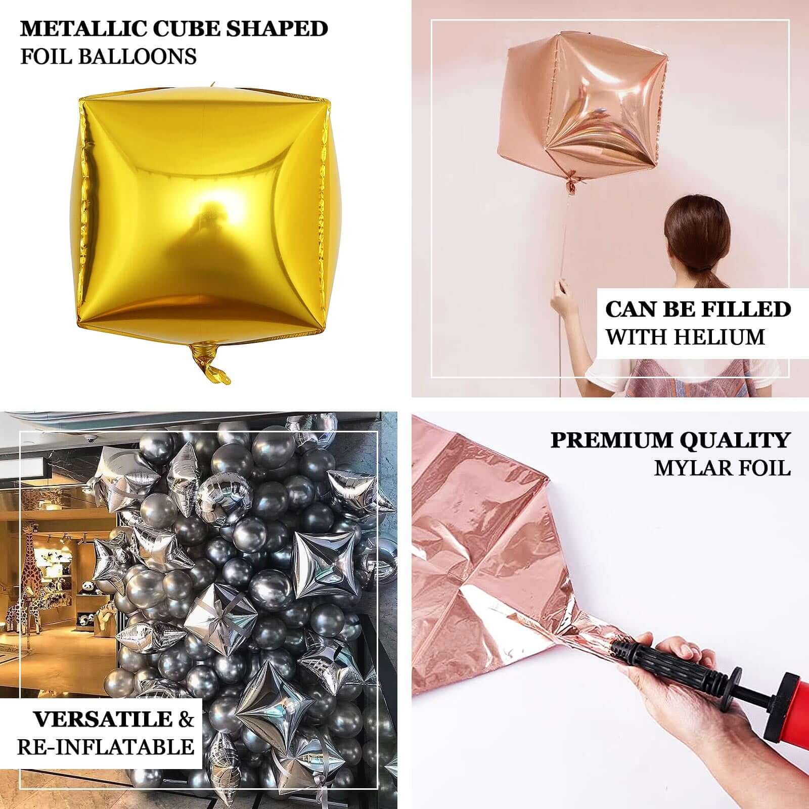 4D Rose Gold Cube Shaped Mylar Foil Helium Air Balloons 14" - Image 4