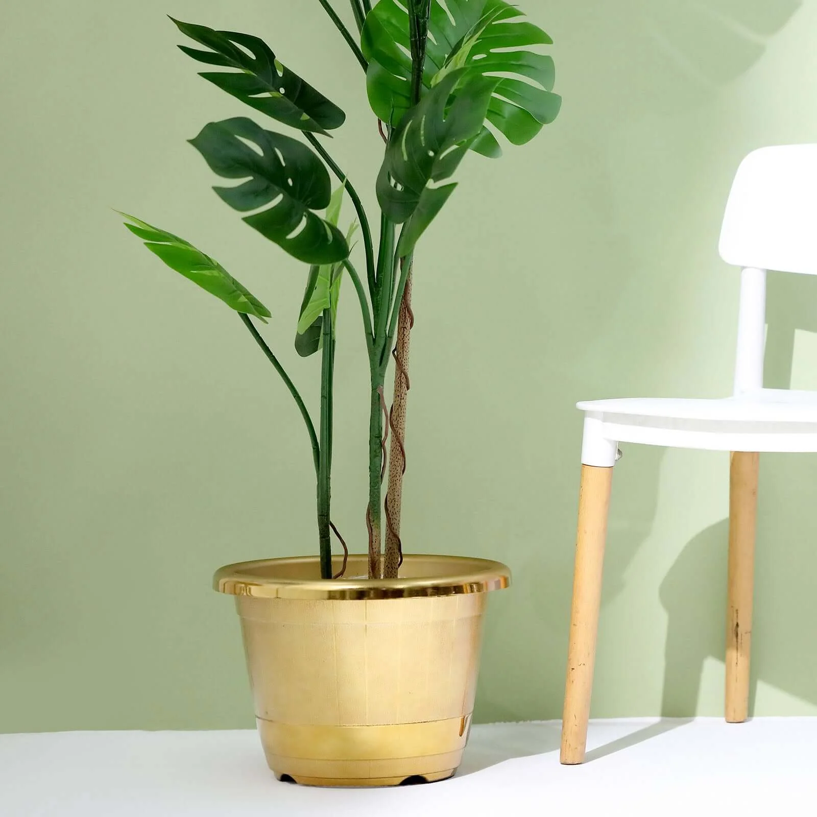 Gold Shiny Finished Rim Large Barrel Planter Pot, Indoor/Outdoor Decorative Flower Pot 14" - Image 11